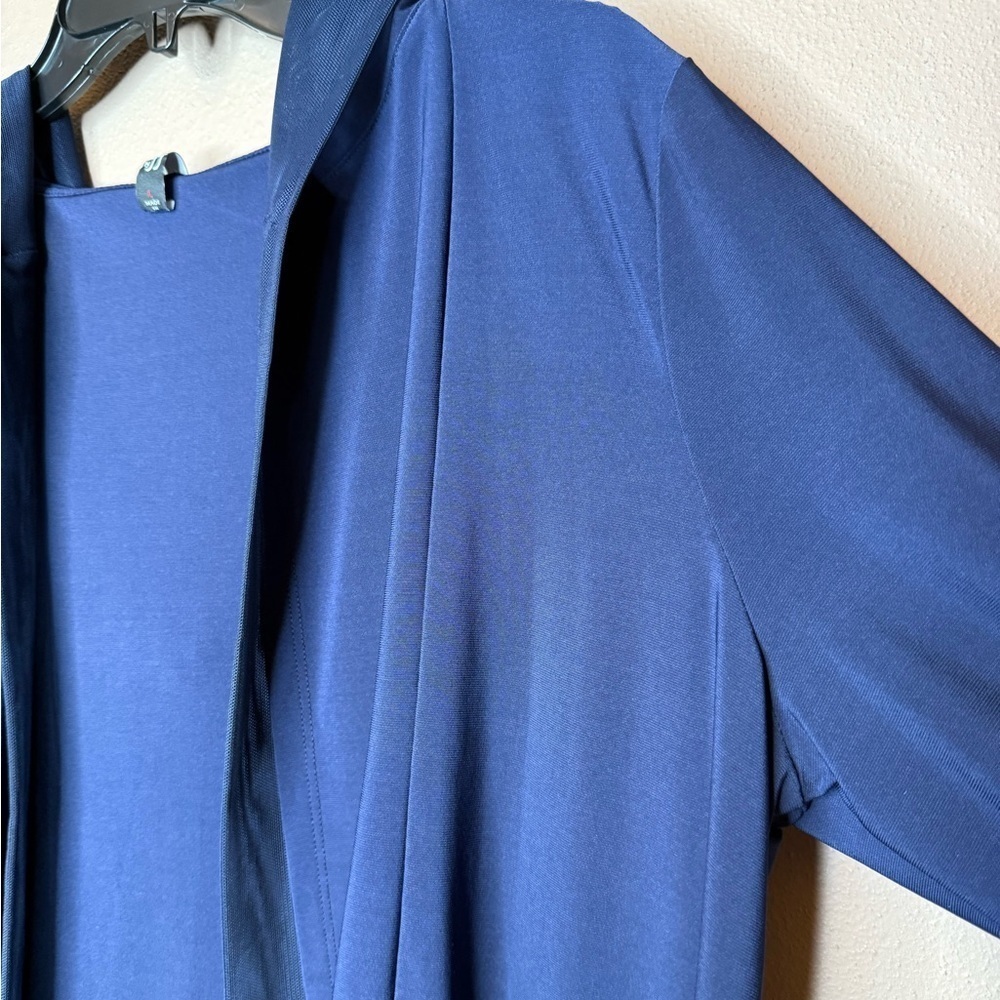 By JJ Navy Blue Duster Hooded Cardigan Size Large Flowy Pockets Long Sleeves - Picture 3 of 15